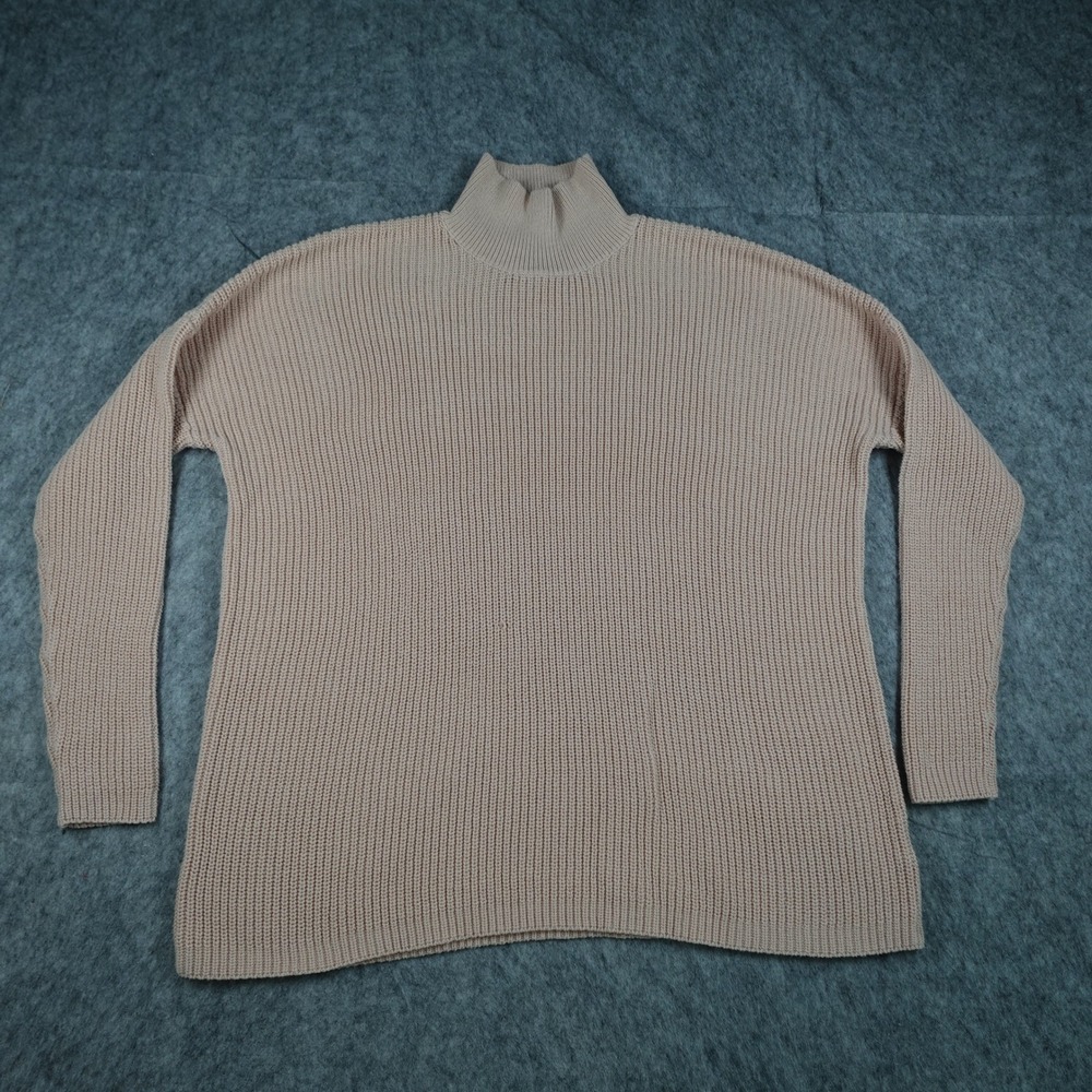Halston Sweater Women Large‎ Pink Mock Neck Ribbed Knit Long Sleeve Cotton Blend